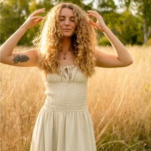 Elegant Cream Smocked Dress